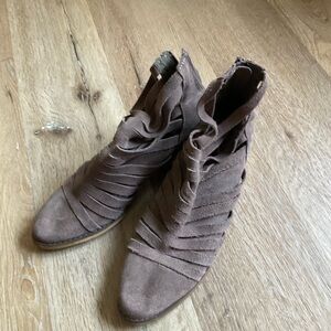 Tan Suede Ankle Booties with Cutout Design